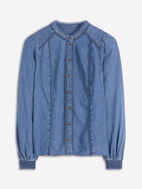 BODEN Rhea Trim Insert Denim Top-Light Vintage