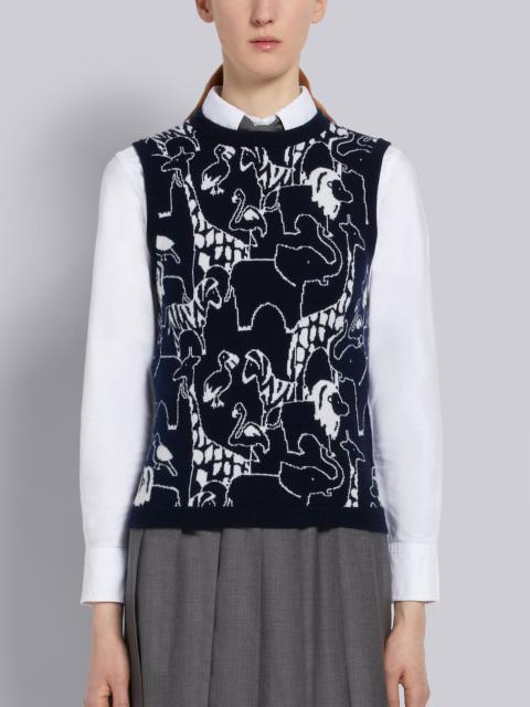 Thom Browne Navy Cashmere Animal Icon Intarsia Crew Neck Shell Top