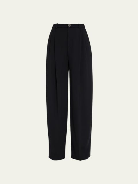 Vince Drop-Waist Pleated Crepe Trousers