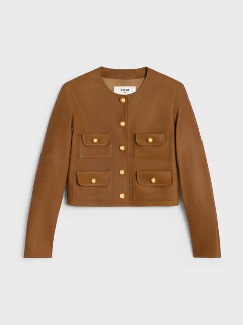 CELINE PURE COLLAR JACKET in patina finish suede