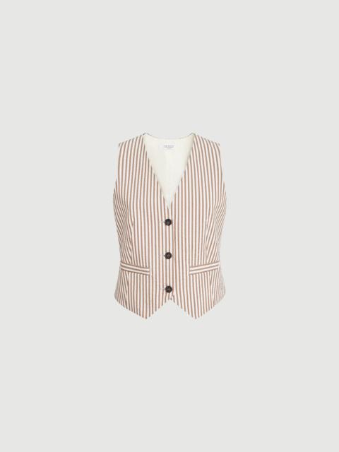 Brunello Cucinelli Techno cotton striped seersucker vest with monili
