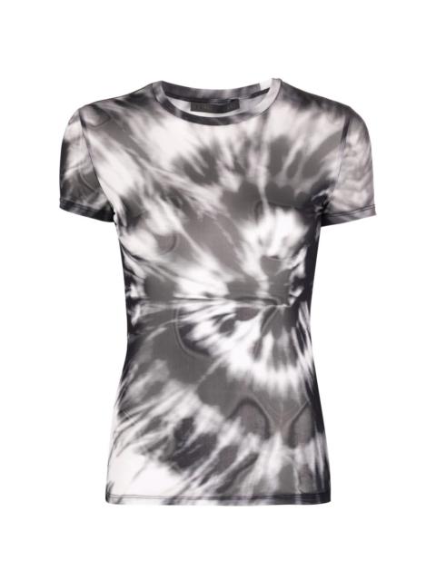 tie dye-print semi-sheer T-shirt