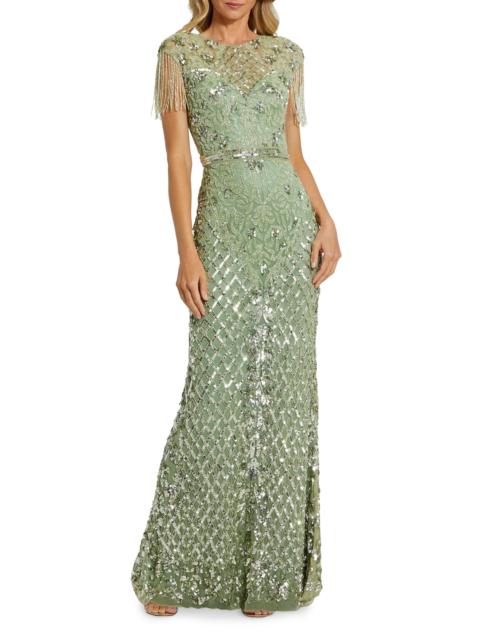 MAC DUGGAL Women's Beaded Fringe Gown - Sage