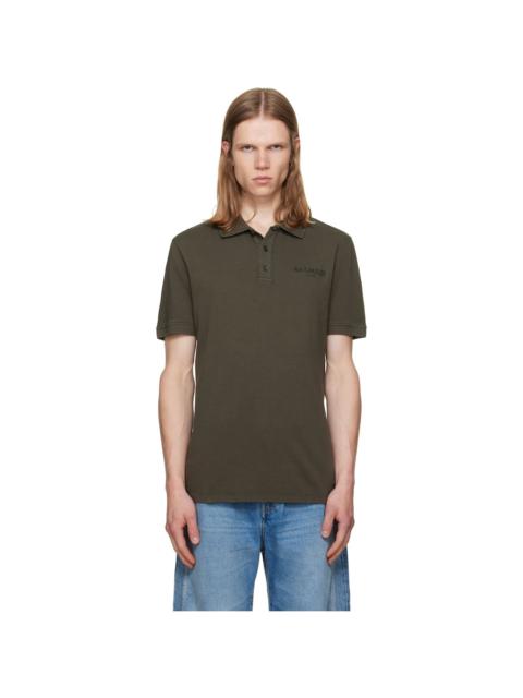 Balmain Khaki Small Vintage Embroidery Slim Fit Polo