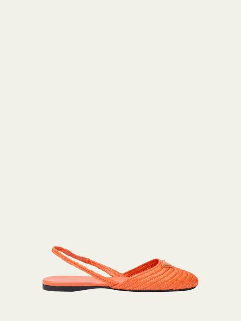 Prada 5mm Raffia Slingback Flats