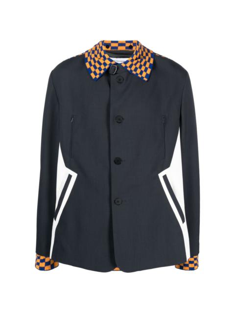 check-pattern panelled shirt jacket