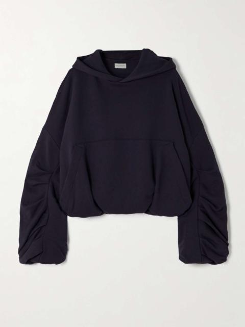 Oversized gathered cotton-jersey hoodie