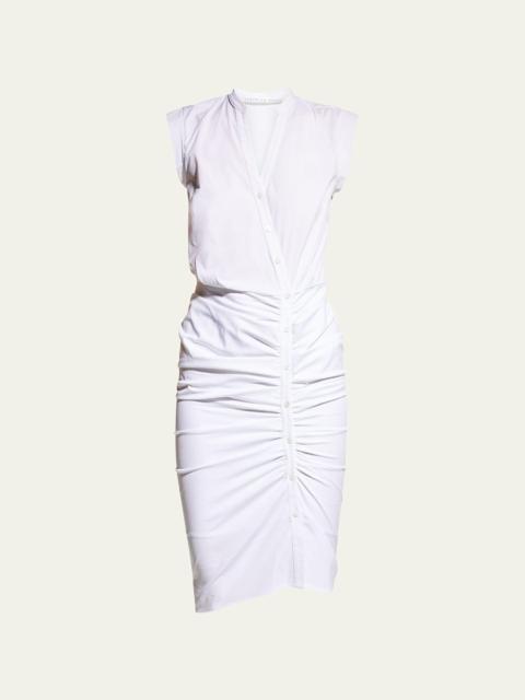 VERONICA BEARD Sleeveless Ruched Poplin Shirtdress