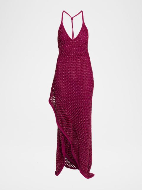 diotima Riki Crystal Crochet Knit Halter Maxi Dress