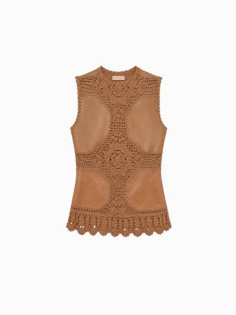ULLA JOHNSON Livia Sleeveless Crochet & Leather Top