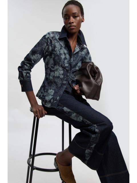 KAREN MILLEN Petite Denim & Jacquard Contrast Wide Leg Jean