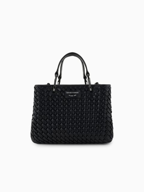 EMPORIO ARMANI MYEA SMALL SHOPPER BAG IN INTERWOVEN LEATHER