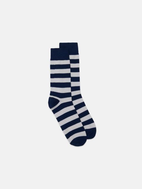 J. PRESS NAVY & LIGHT GREY HOOP STRIPE COTTON SOCKS