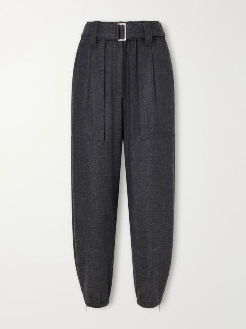 Brunello Cucinelli Belted felted wool and cashmere-blend tapered pants Dark gray