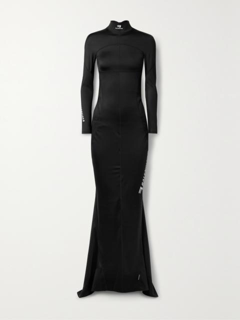 BALENCIAGA Printed Open-back Stretch-jersey Turtleneck Gown