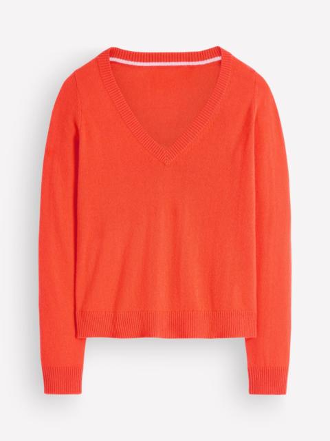 BODEN Elsie Cashmere V Neck Sweater-Orange Lily