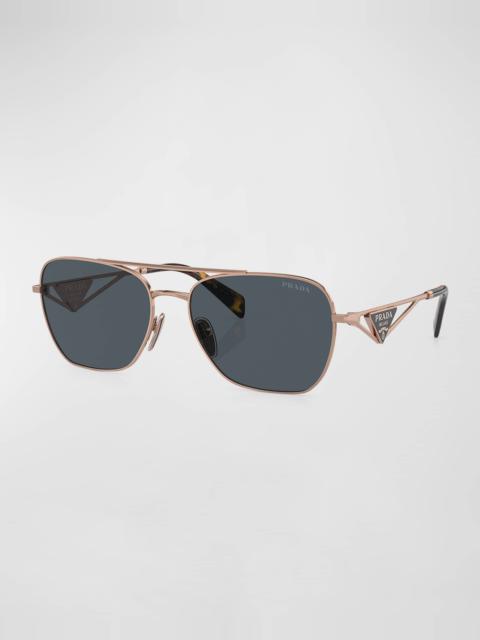 Prada Men's Triangle Logo Metal Square Sunglasses
