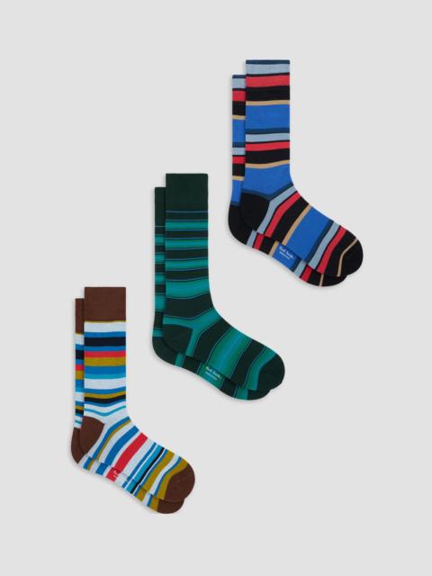 Paul Smith Men's 3-Pack Striped Cotton-Blend Crew Socks - Mixed