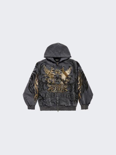 BALENCIAGA Zip Up Hoodie Super Faded Wash Black