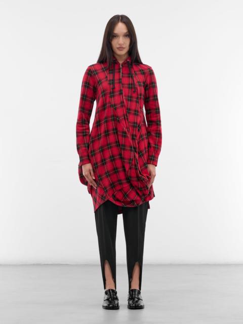 Comme Des Garçons Red Tartan Asymmetric Draped Hoodie
