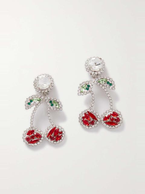 Cherry silver-tone crystal clip earrings