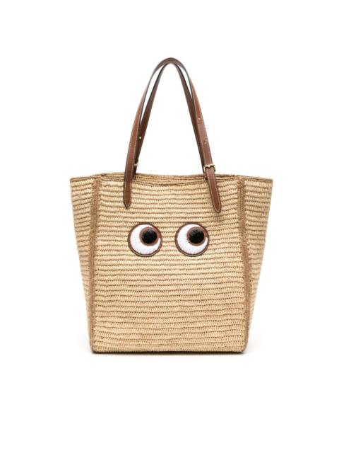 small Eyes raffia tote bag