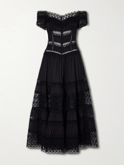 Charo Ruiz Amaira Embroidered Lace-trimmed Cotton-blend Maxi Dress
