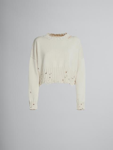 Marni WHITE COTTON CROPPED SWEATER