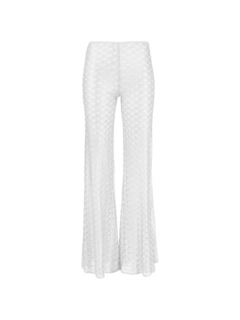 Zigzag-woven mesh flared trousers