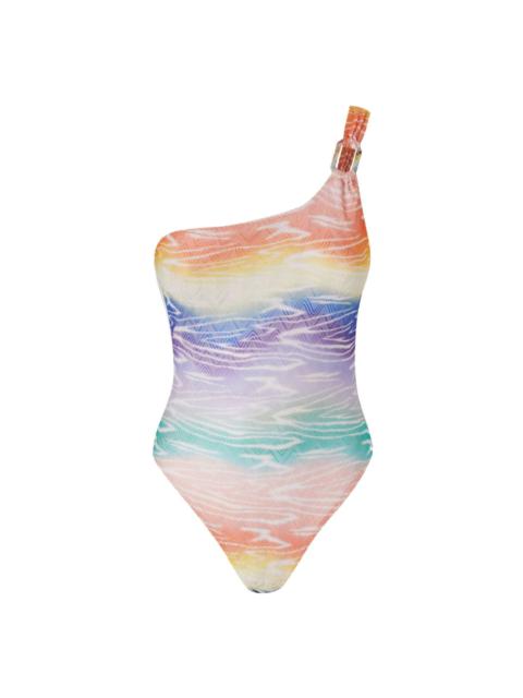 tie dye-print one-shoulder swimsuit