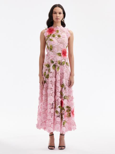 Oscar de la Renta HIBISCUS EMBROIDERED GUIPURE DRESS