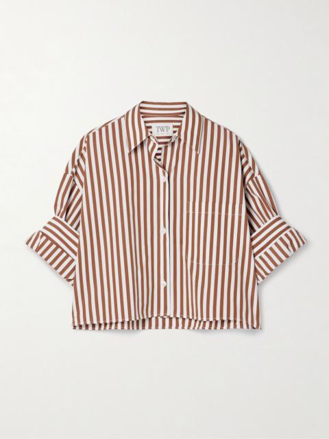 TWP Next Ex cropped striped cotton-poplin shirt Brown