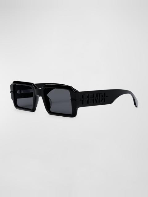 Men's Raised Logo Rectangle Sunglasses