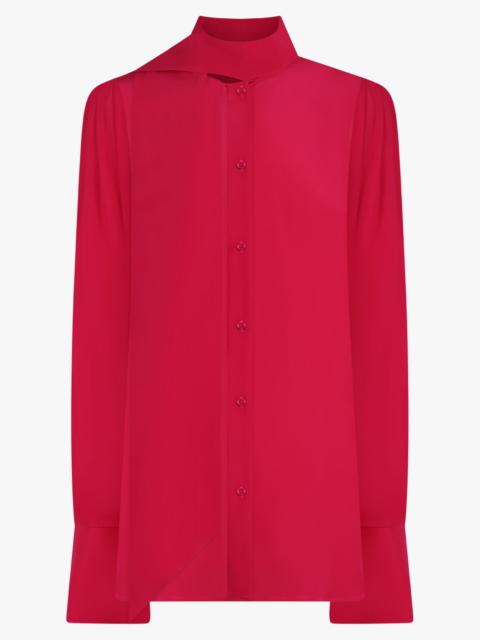 CREPE DE CHINE NECK-TIE PUFF SLEEVE SHIRT | FUSCHIA