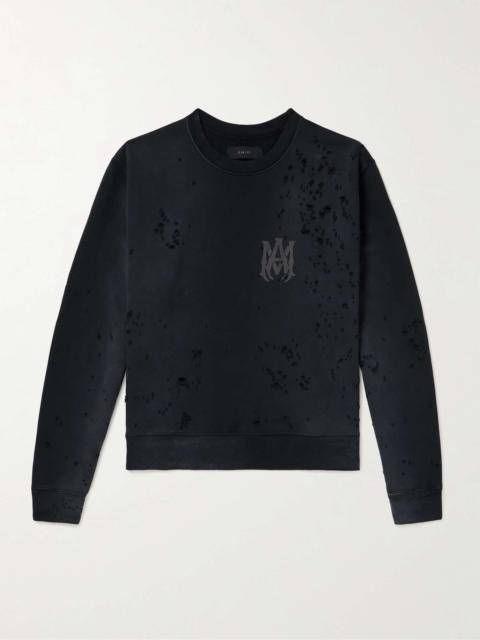 AMIRI Shotgun Logo-Print Distressed Cotton-Jersey Sweatshirt