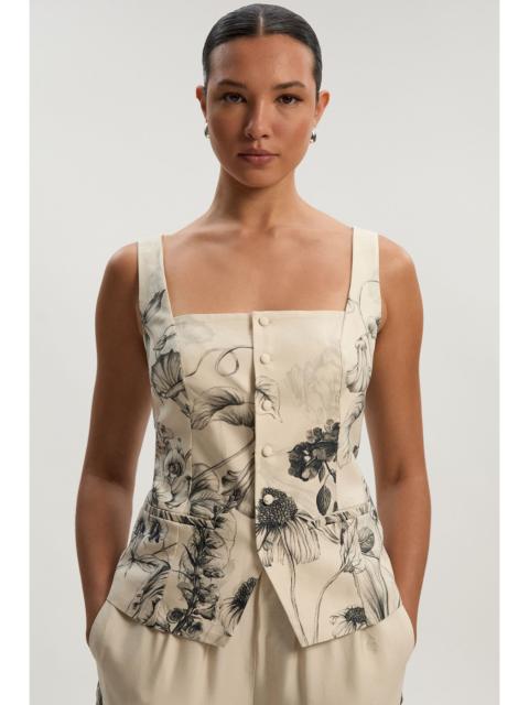 KAREN MILLEN Viscose Linen Scenic Placed Print Strappy Top