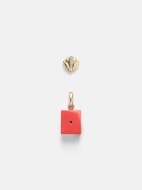 Yvonne Léon Coquillage and Le Cubo 9kt gold single earring and pendant set with diamonds