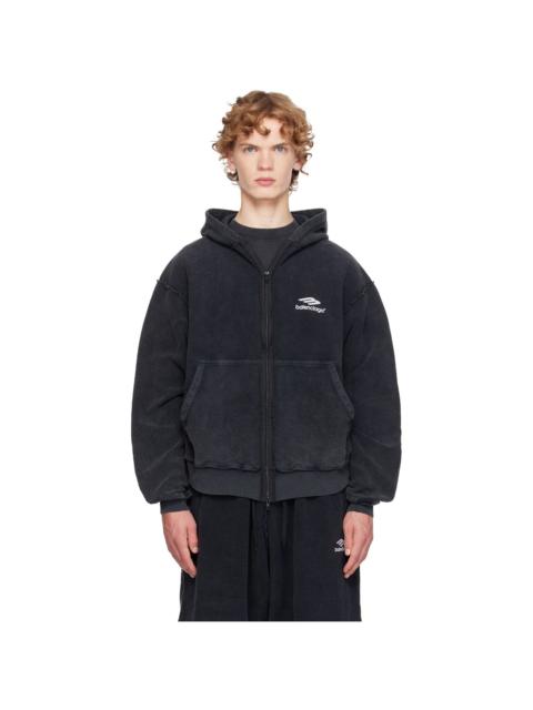 BALENCIAGA Black 3B Sports Icon Inside-Out Zip-Up Hoodie