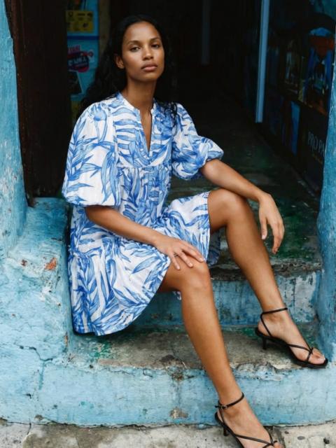 Poupette St Barth Mini Dress Cruz - Blue Palm Leaf