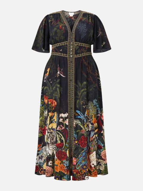 CAMILLA SHAPED WAISTBAND DRESS WITH FLUTTER SLEEVES PALACE ZOOLOGY