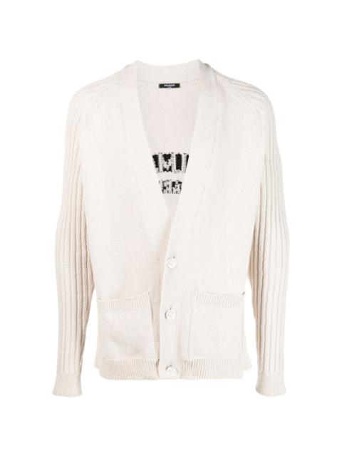 intarsia-logo button-up cardigan