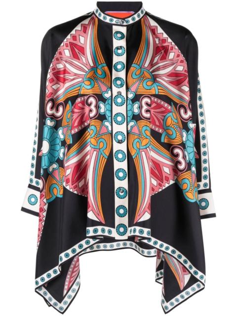 lotus-print silk foulard shirt