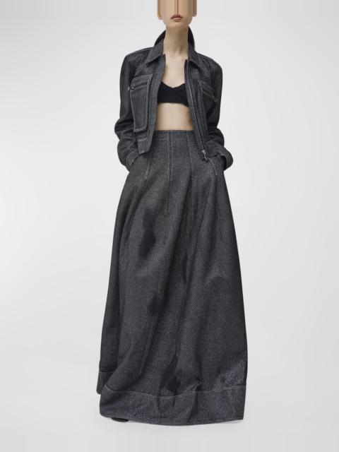 Raja Pleated Metallic A-Line Maxi Skirt