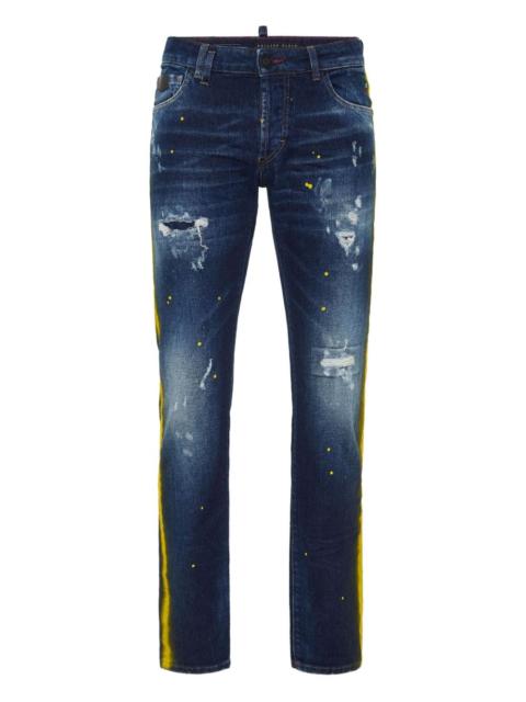 PHILIPP PLEIN paint-splatter stripe jeans