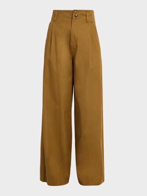 Zimmermann Luna Drill High-Rise Wide-Leg Tailored Pants