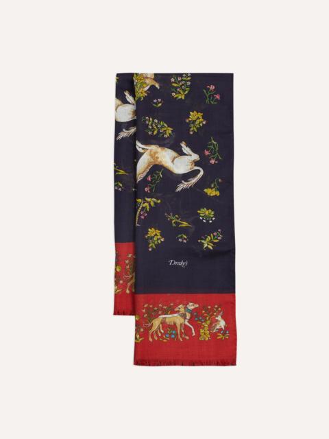 Drake's Navy and Red Unicorn Print Tubular Wool Silk Scarf