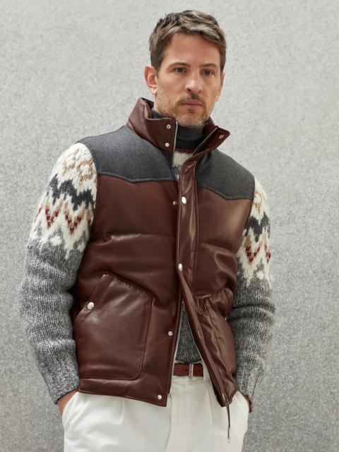 Brunello Cucinelli Paneled down vest in grained leather