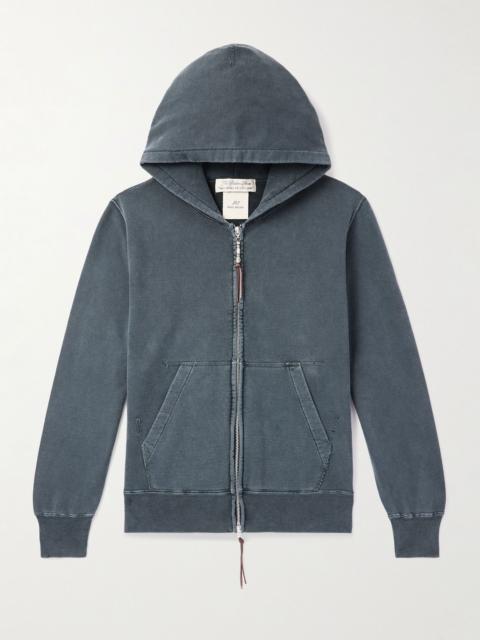 REMI RELIEF Distressed Cotton-Jersey Zip-Up Hoodie Black