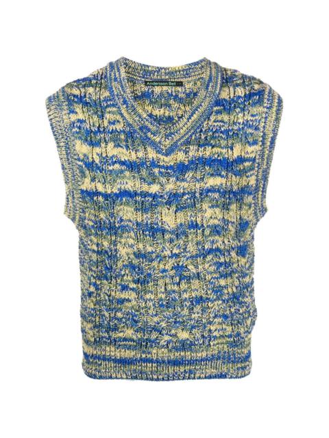 abstract-knit V-neck vest