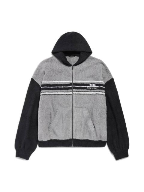 BALENCIAGA Men's Fluffy Zip-up Hoodie in Grey/black/white